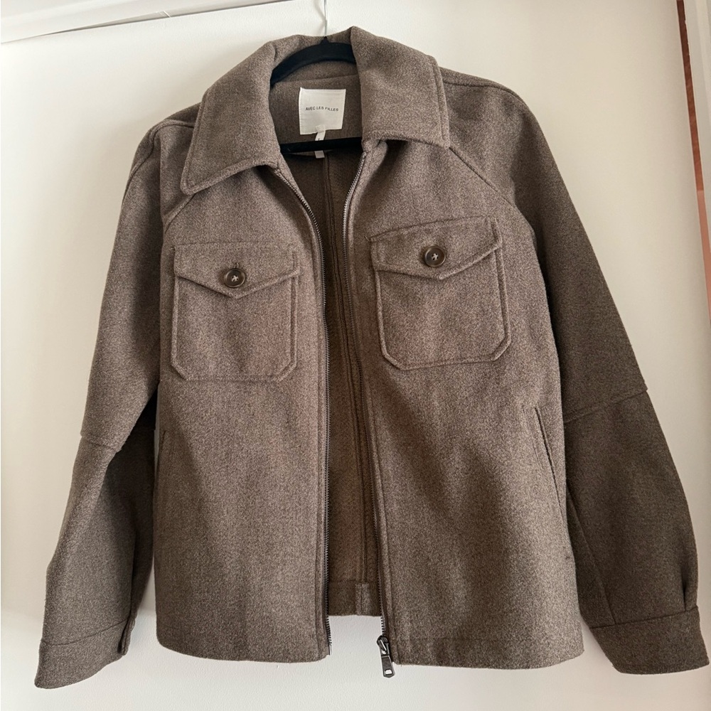 Brown Lightweight Shirt Jacket with Collared Neckline for Men